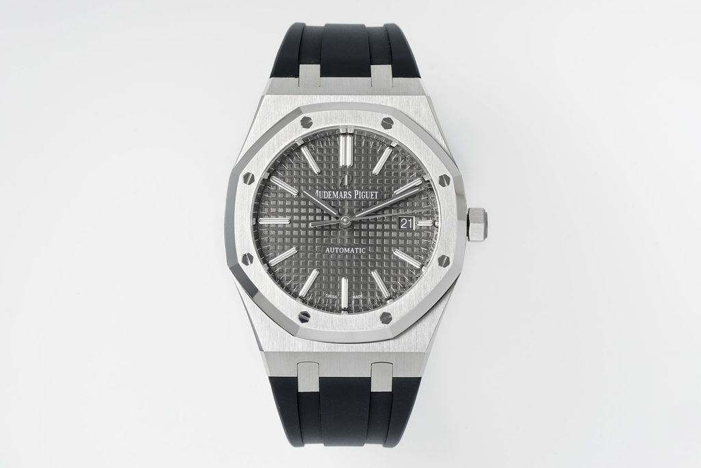 Royal Oak 15400, 41mm, Grey Textured Dial on Black Leather Strap