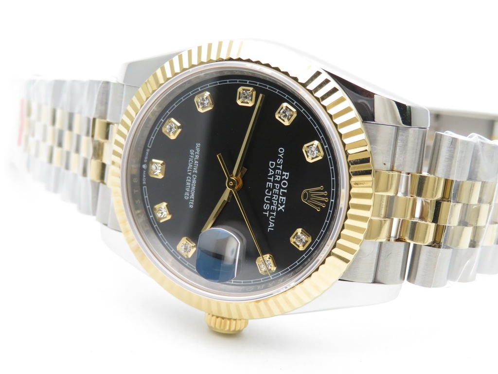 DateJust 126233, 36mm, Gold Plated, Black Dial, Diamond Markers on Jubilee Bracelet