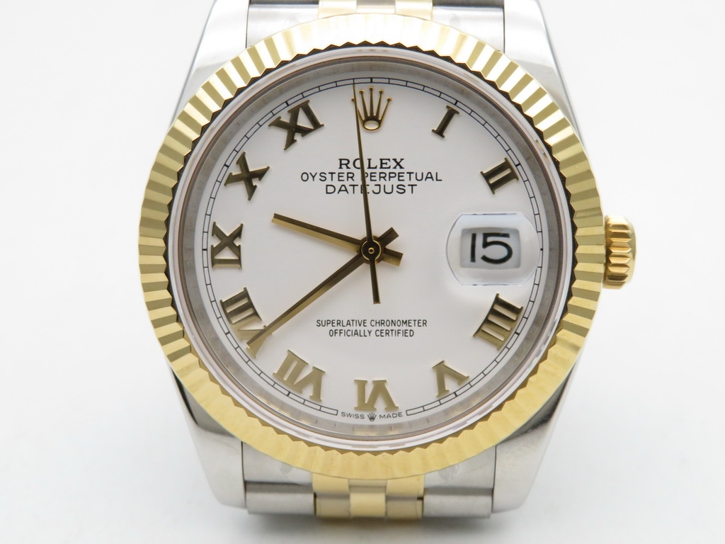 DateJust 126233, 36mm, Gold Plated, White Dial, Roman Markers on Jubilee Bracelet