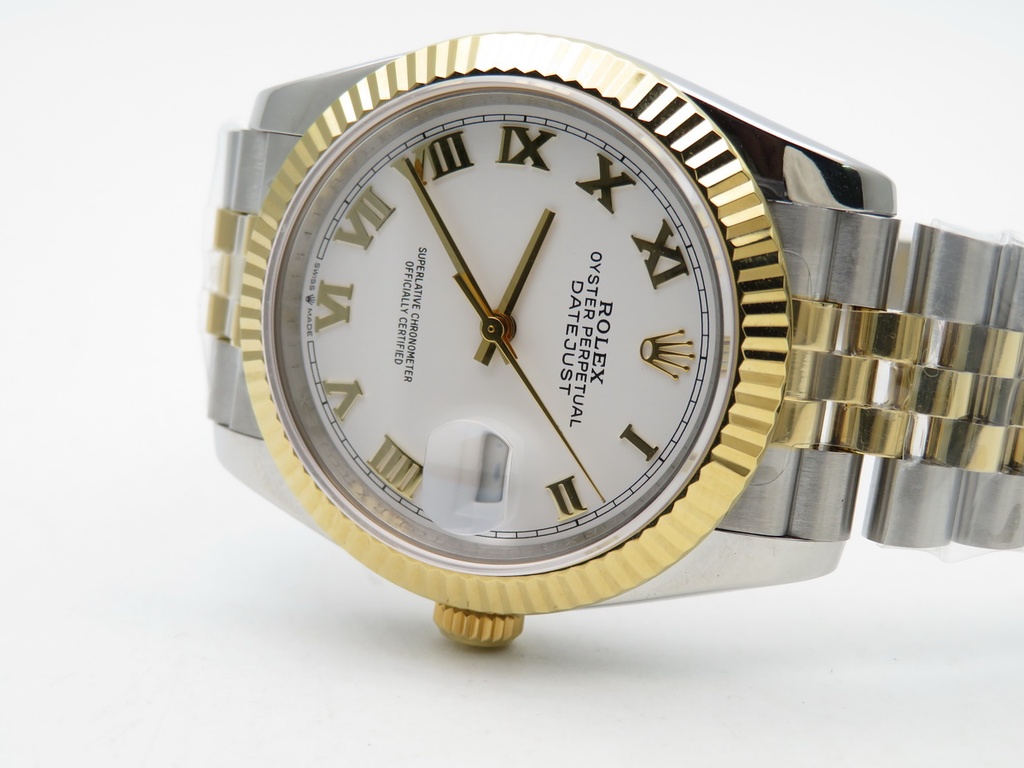 DateJust 126233, 36mm, Gold Plated, White Dial, Roman Markers on Jubilee Bracelet