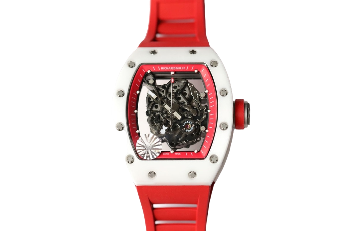 RM055 White Ceramic KVF Skeleton Dial Red on Red Rubber Strap MIYOTA8215 V3