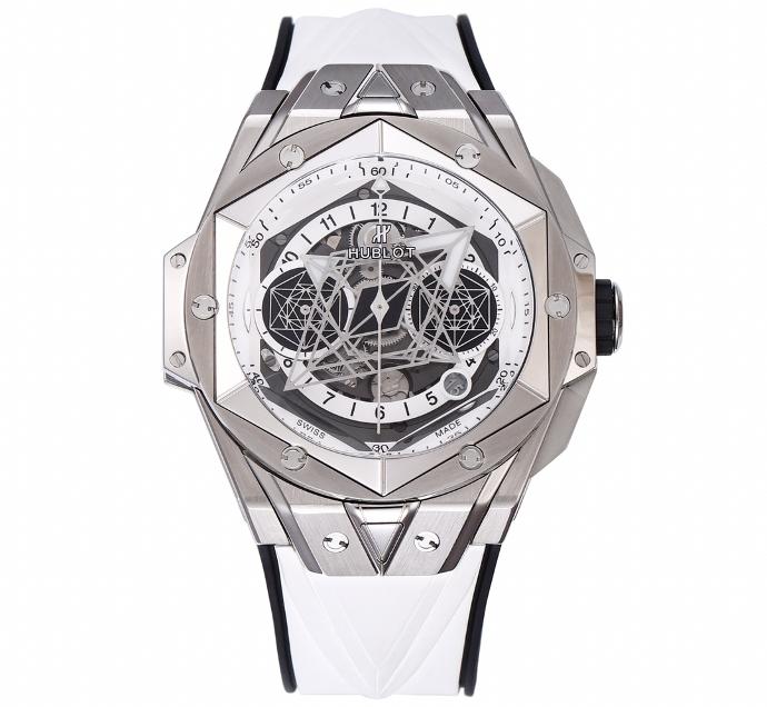 Big Bang Sang Bleu II Chrono SS Bezel White Dial on White Rubber Strap HUB1240