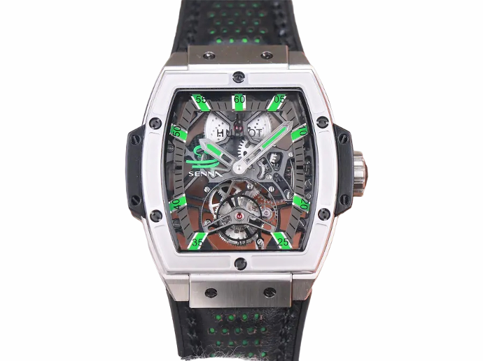 Spirit of Big Bang Tourbillion JBF Skeleton Green Dial on Black Gummy Strap