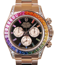 Daytona 116595, King Factory, Rainbow Diamonds, RG Bezel, Black Dial on RG Bracelet, Asia 7750