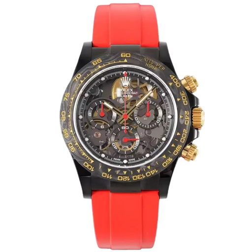 Blaken Daytona, PVD Ceramic Bezel, GETF, Skeleton Red Dial on Red Rubber Strap, SA4130