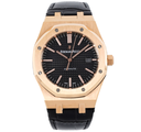 Royal Oak 15400, 41mm, Rose Gold, Black Textured Dial on Black Leather Strap