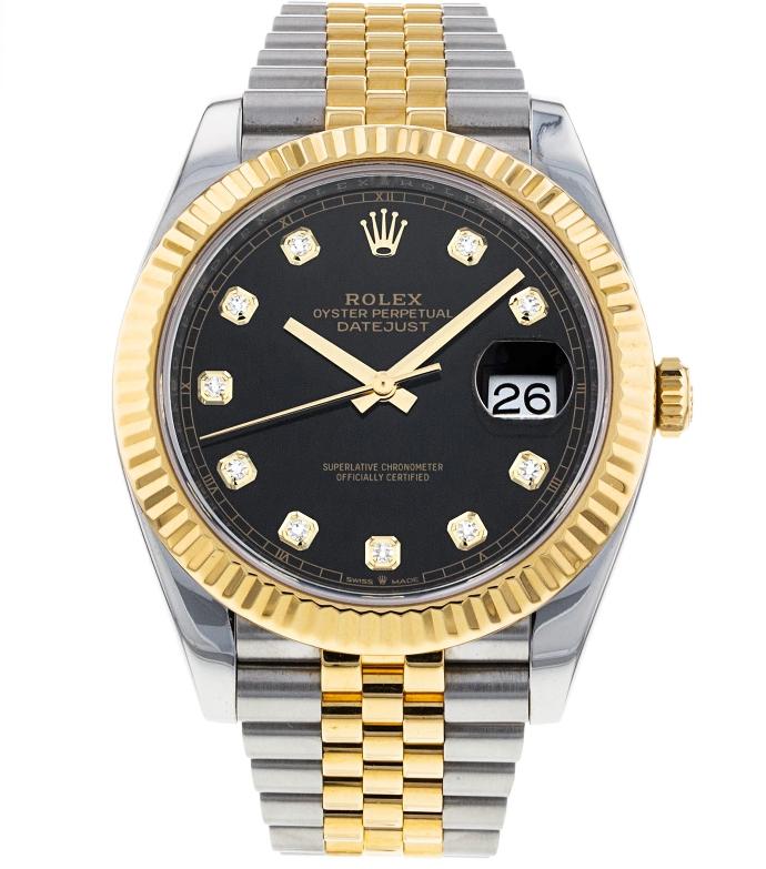 DateJust 126233, 36mm, Gold Plated, Black Dial, Diamond Markers on Jubilee Bracelet