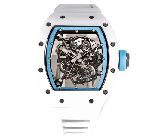 RM055 White Ceramic KVF Skeleton Dial Blue on White Rubber Strap MIYOTA8215 V3