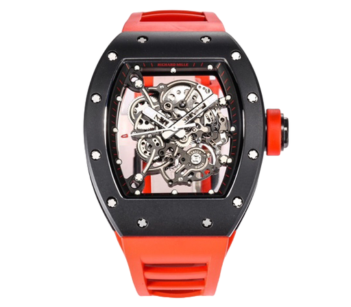 RM055 Black Ceramic BBRF Skeleton Black Dial on Red Rubber Strap RMUL2