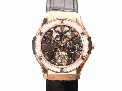 Classic Fusion Skeleton JBF Diamond Bezel On Leather Strap HUB0610