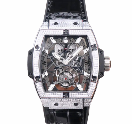 Spirit of Big Bang JBF Skeleton Dial Diamonds Bezel on Black Gummy Strap