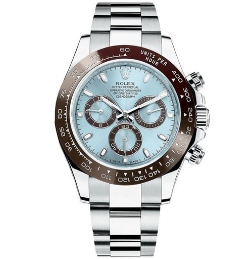 Daytona 116506, Noob, Brown Ceramic Bezel, Ice Blue Dial on SS Bracelet A7750