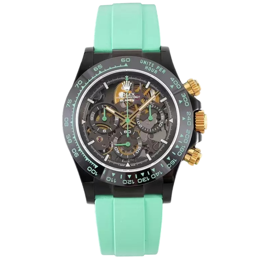 Blaken Daytona, PVD Ceramic Bezel, GETF, Skeleton Green Dial on Green Rubber Strap, SA4130