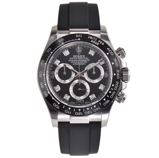 Daytona 116519, Noob, 904L SS Case Black Dial, Diamond Markers on Black Rubber Strap, SA4130