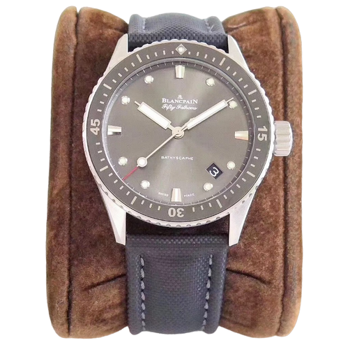 Fifty Fathoms 5071, Bathyscaphe 43mm, ZF, Gray Dial on Sail-canvas Strap, A1315