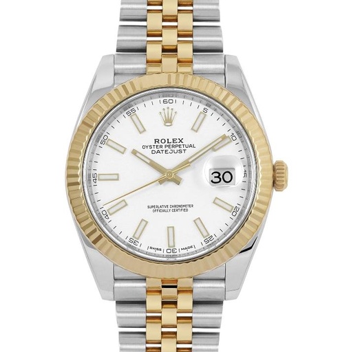 DateJust 126233, 36mm, Gold Plated, White Dial, Stick Markers on Jubilee Bracelet