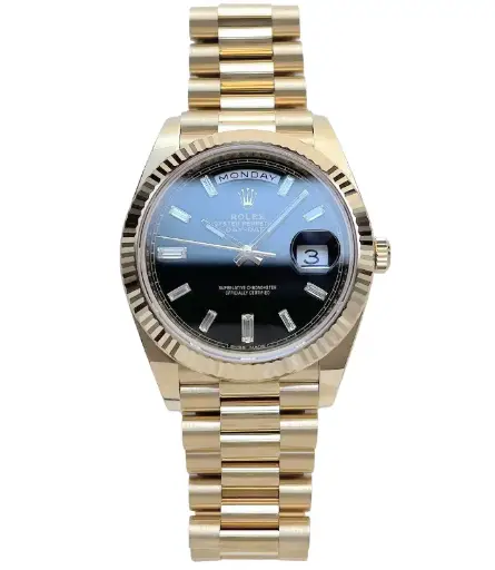 DayDate 228238, 40mm, 904L SS, Black Crystal Diamonds Bezel on President Bracelet, VR3255, [ARF]